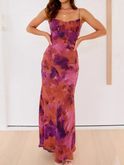 Cutout Printed Cami Maxi Dress
